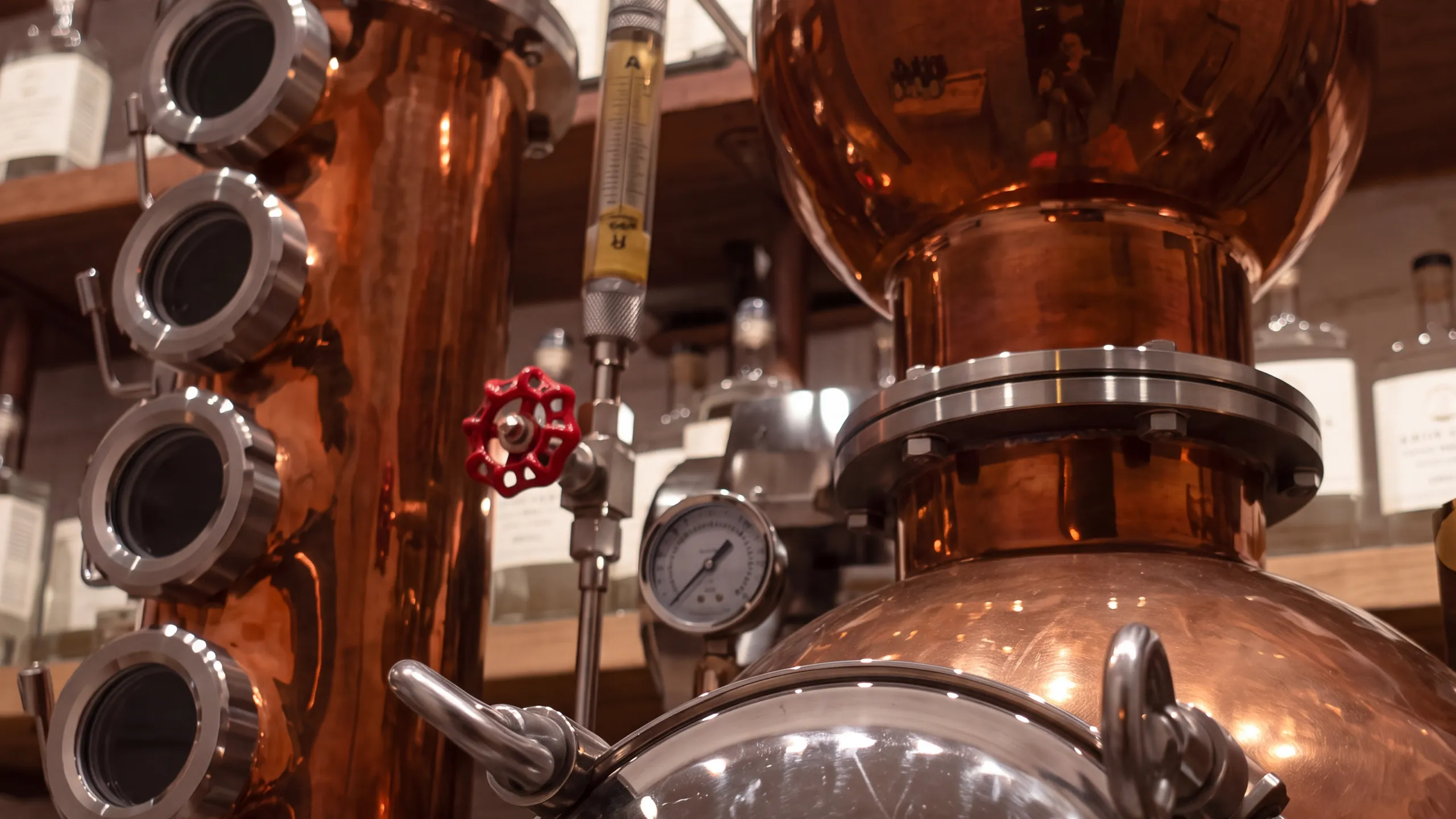 The copper still inside Mistura where our immature brandy is distilled